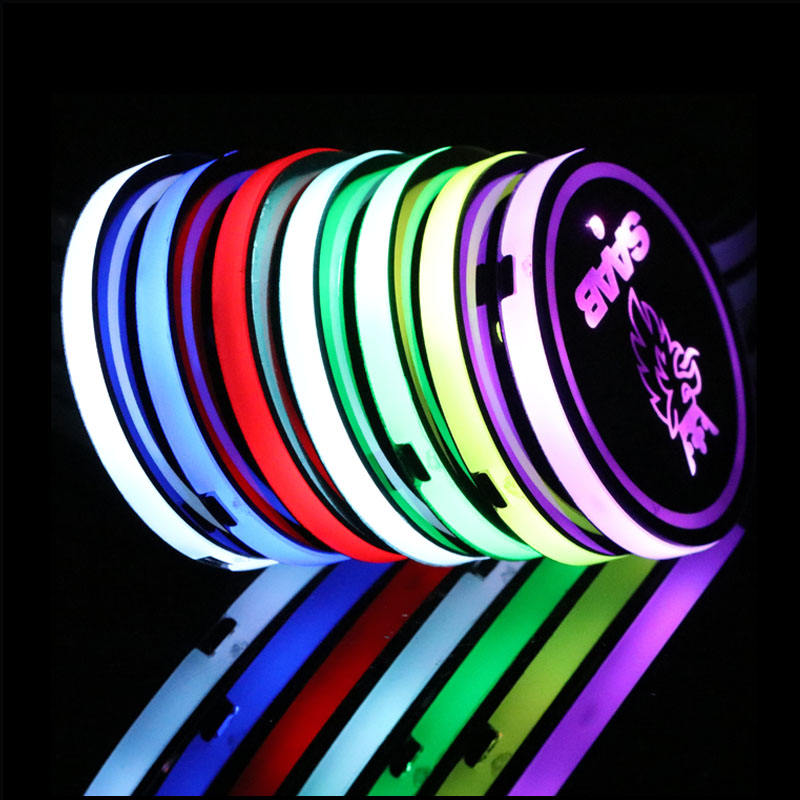 Puerxin ZSD-11 RGB LED Car Cup Holder Light - USB Charging Atmosphere Lamp Coaster Mat